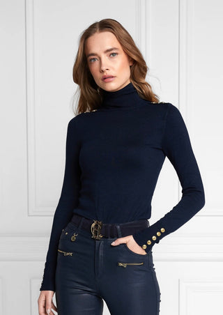 Buttoned Knit Roll Neck Navy