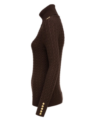 Seattle Roll Neck Cable Knit in Chocolate