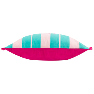 Love Yourself Striped Velvet Cushion Aqua/Pink: Aqua/Pink / Polyester Filled / 30 x 50cm