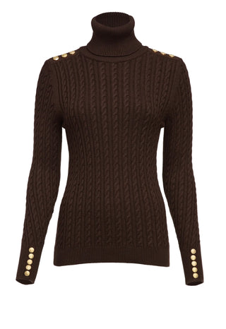 Seattle Roll Neck Cable Knit in Chocolate