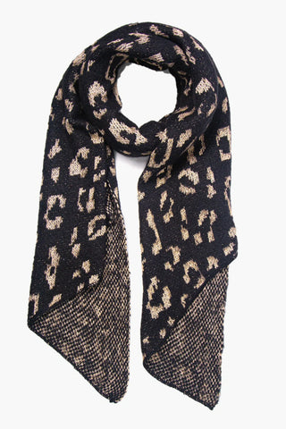 Asymmetric Leopard Print Heavyweight Scarf-Black