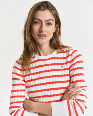 Stretch Cotton Cable Stripe C-Neck