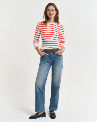 Stretch Cotton Cable Stripe C-Neck