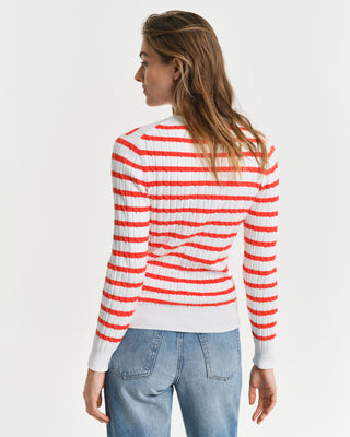 Stretch Cotton Cable Stripe C-Neck