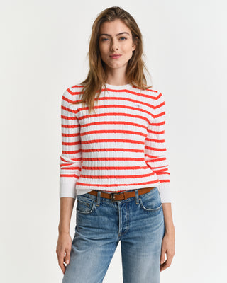 Stretch Cotton Cable Stripe C-Neck