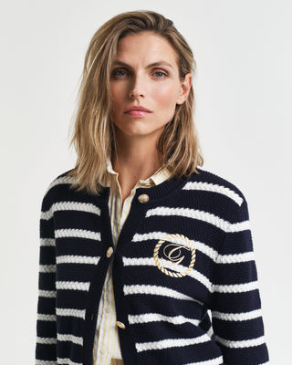 Striped Cotton Knit Jacket Evening Blue