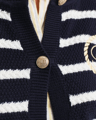 Striped Cotton Knit Jacket Evening Blue