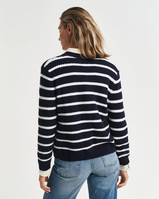 Striped Cotton Knit Jacket Evening Blue