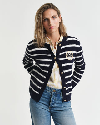 Striped Cotton Knit Jacket Evening Blue