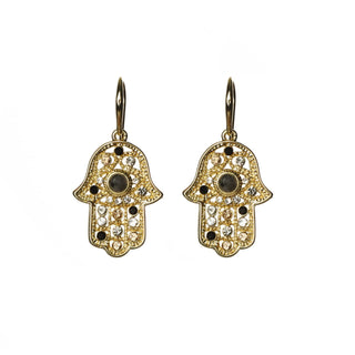 Hamsa Drop Earring 14K Gold Plated Black