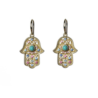 Hamsa Drop Earring 14K Gold Plated Blue