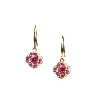 Crystal Clover Drop Earrings Hot pink