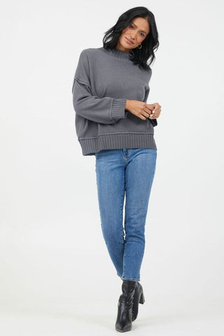 Florenza Turtle Neck Rib Detail Knit Sweater