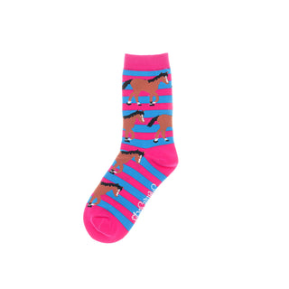 Hot Pink & Blue  Kids Horse Socks12.5-2.5