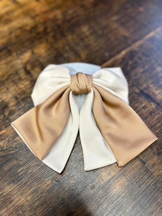 Large bow hair barrette cream & toffee