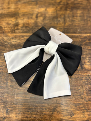 Large bow hair barrette Black & White