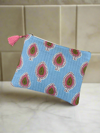 Small fabric Clutch Bag Printed Pale Blue