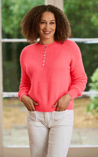 Betty Alpaca Knit Button Jumper Fluorescent Coral