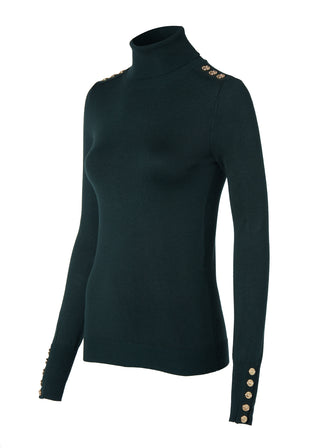 Buttoned Knit Roll Neck in Deep Emerald