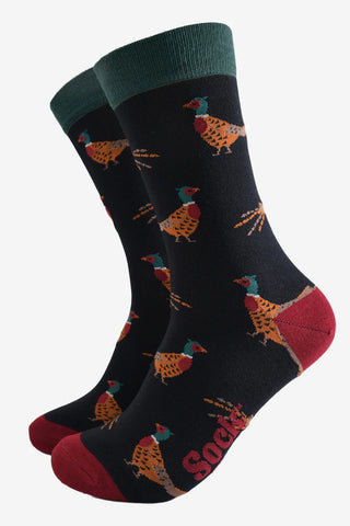 Men's Bamboo Socks - Black/Green, Pheasant