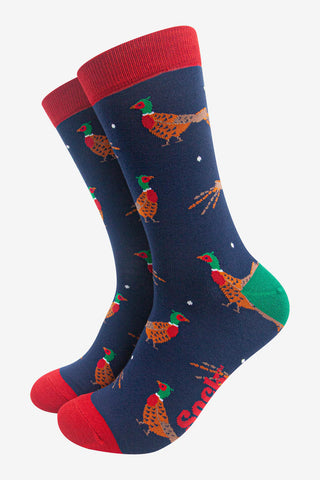 Men's Bamboo Socks - Navy Blue/Red, Pheasant