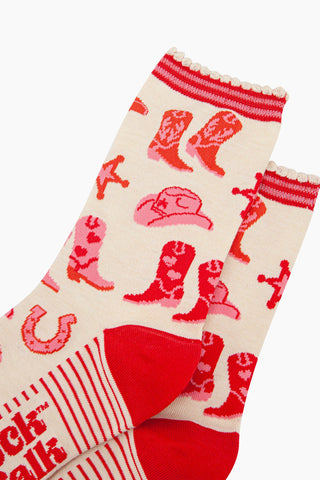 Women's Bamboo Socks - Cream, Western Cowgirl