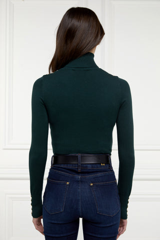 Buttoned Knit Roll Neck in Deep Emerald