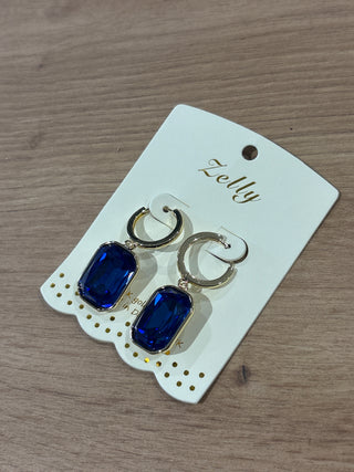 Crystal Crown Earring 14K Gold Plated Drop Navy