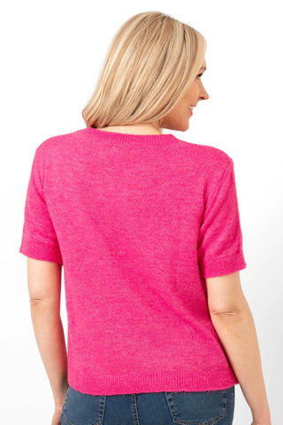 Cece Wool Blend Short Sleeve Box Jumper - Fuchsia