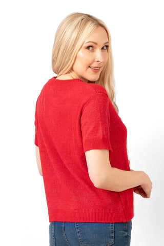 Cece Wool Blend Short Sleeve Box Jumper - Red