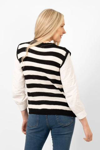 Peyton Wool Blend Round Neck Tank Top - Black/Cream, Stripe