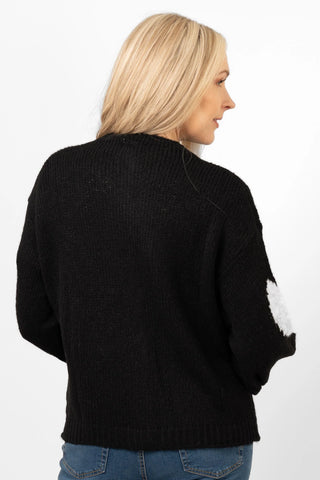 Lexi Wool Blend Cardigan - Black/Cream, Love Hearts