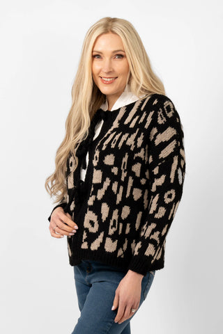 Nola Wool Blend Cardigan - Black, Leopard