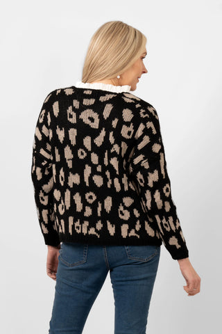 Nola Wool Blend Cardigan - Black, Leopard