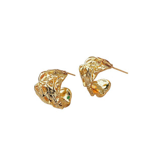 Molten C Shape Earring in Gold