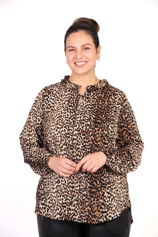 Ava Grandad Collar Blouse, Neutral,leopard