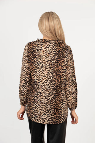 Ava Grandad Collar Blouse, Neutral,leopard