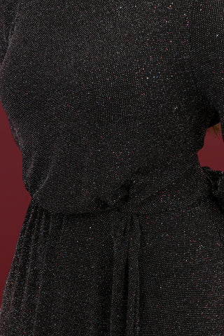 Black Silver Glitter Dress with Twist Detail at Waist