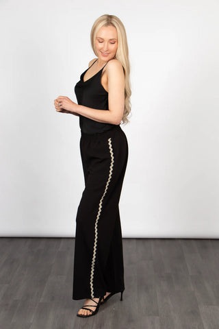 Margot Wide Leg Trouser - Black/Gold, Wavy Stripe