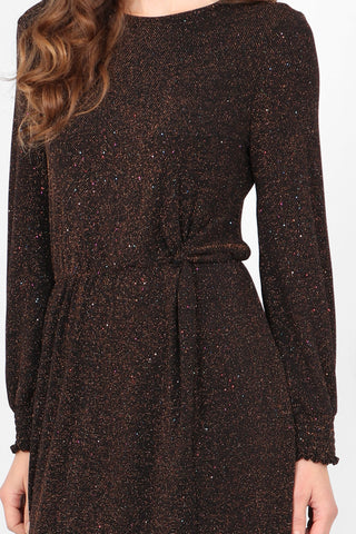 Bronze Glitter Dress with Twist Detail at Waist