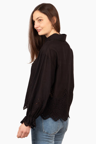 Hattie Long Sleeve Shirt - Black, Broderie Anglaise