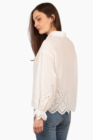 Hattie Long Sleeve Shirt - White, Broderie Anglaise