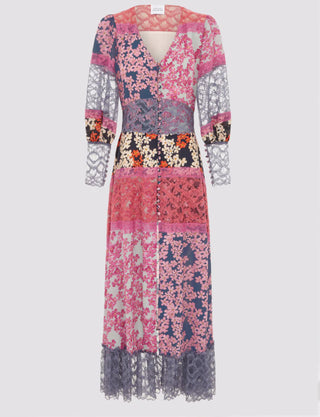 Cherry Blossom Lace Panelled Silk Dress