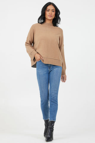 Florenza Turtle Neck Rib Detail Knit Sweater