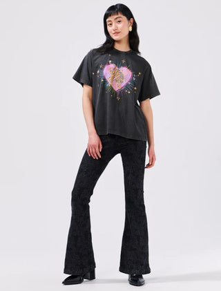 Laser Print Flare Jeans