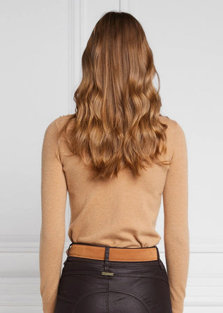 Buttoned Knit Roll Neck in Dark Camel