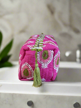 Fabric Make-Up Bag w/Lining Printed Pattern Pink