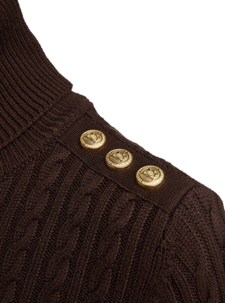 Seattle Roll Neck Cable Knit in Chocolate