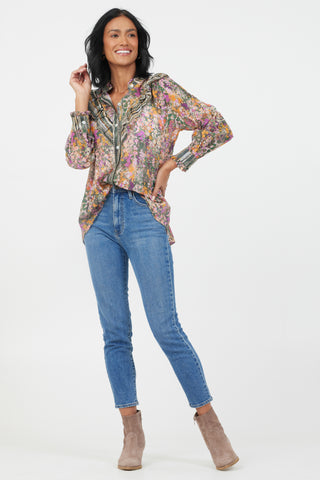 Celeste Print Frill Detail Shirt Army Flower