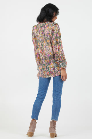 Celeste Print Frill Detail Shirt Army Flower